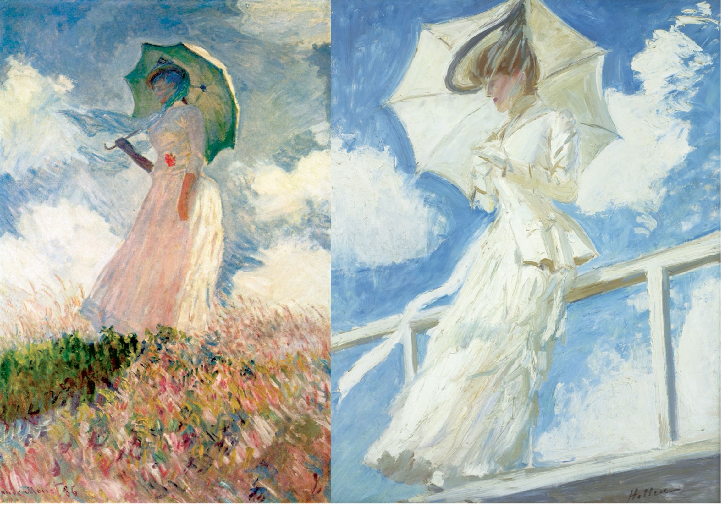 Nő napernyővel Monet és Helleu festményén